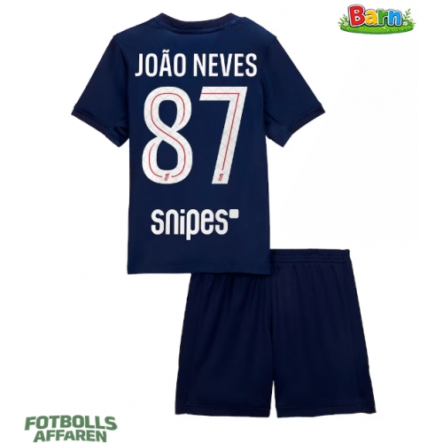 Paris Saint-Germain Joao Neves #87 Hemmaställ Barn 2025-26 Kortärmad (+ Korta byxor)